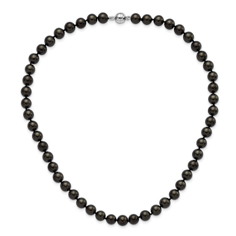 Sterling Silver Majestik Rh-pl 8-9mm Black Imitation Shell Pearl Necklace