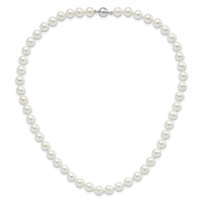 Sterling Silver Majestik Rh-pl 8-9mm White Imit. Shell Pearl Necklace