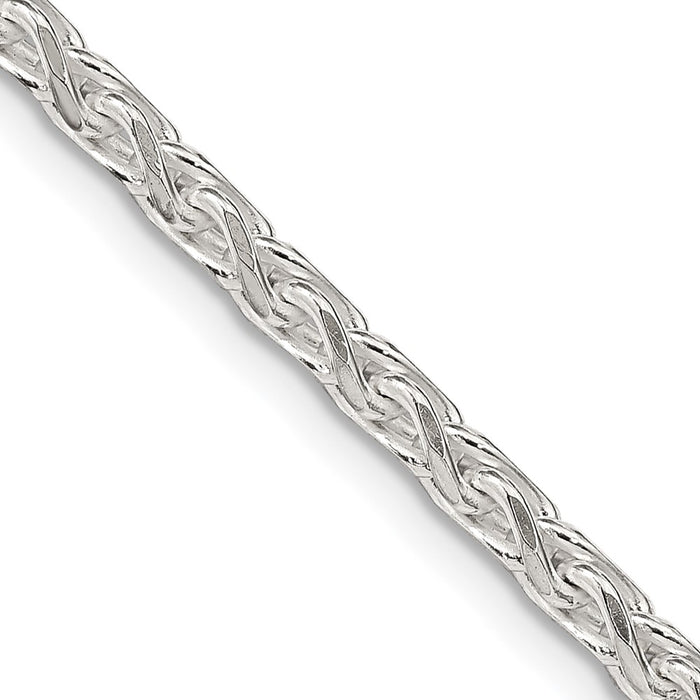 Sterling Silver 3.5mm Diamond-cut Round Spiga Chain