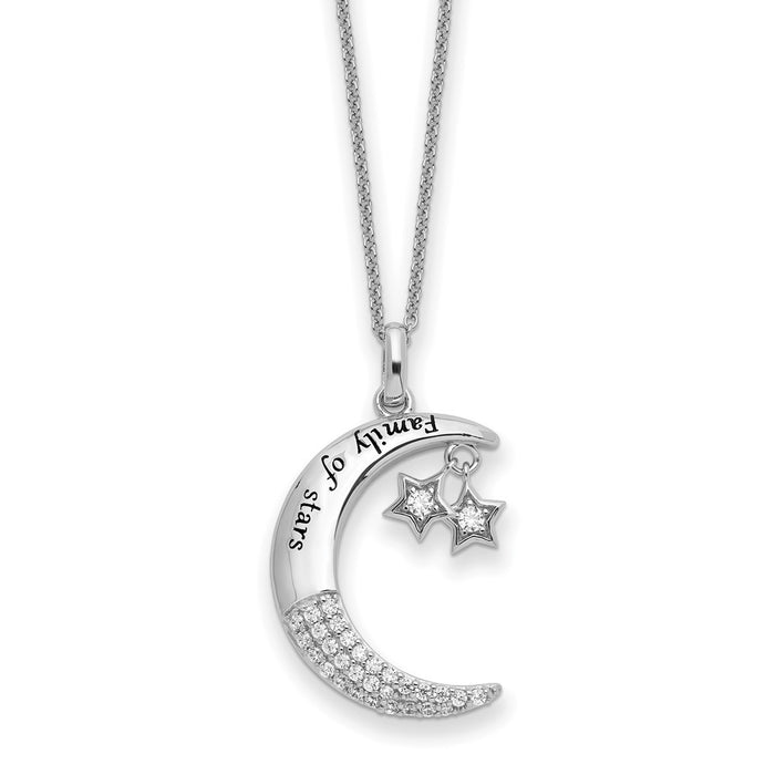 Sterling Silver CZ Antiqued Family Of Stars 18in Necklace