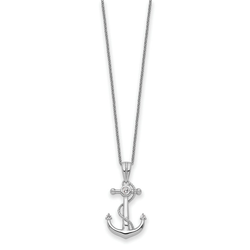 Sterling Silver Rhodium-plated CZ My Mother My Anchor 18in Necklace