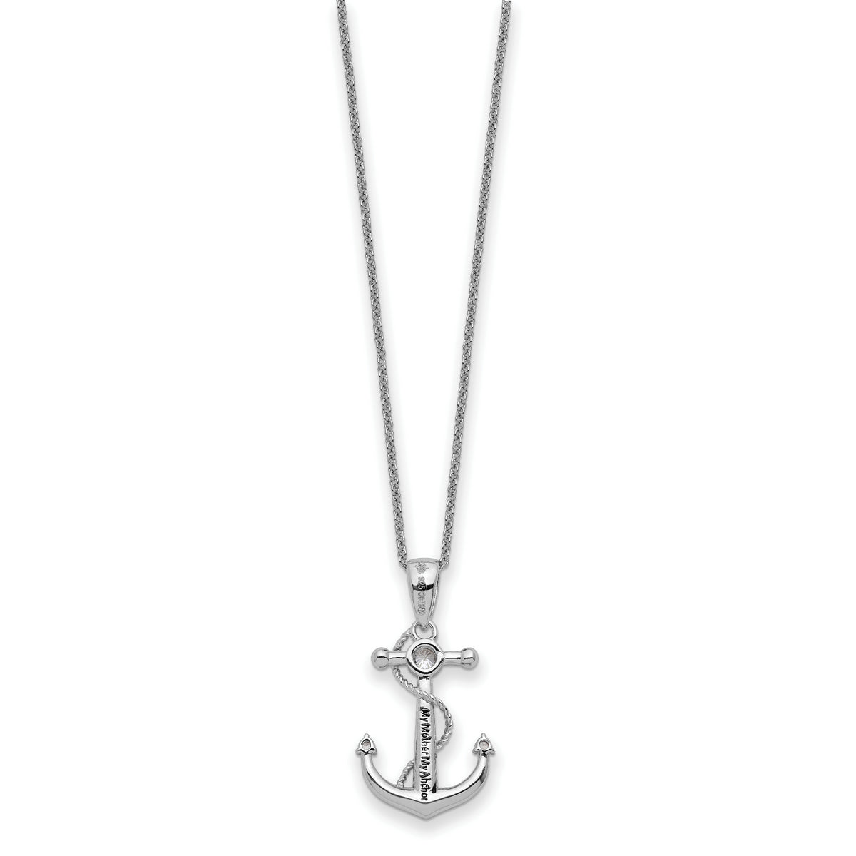 Sterling Silver Rhodium-plated CZ My Mother My Anchor 18in Necklace