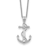 Sterling Silver Rhodium-plated CZ My Mother My Anchor 18in Necklace