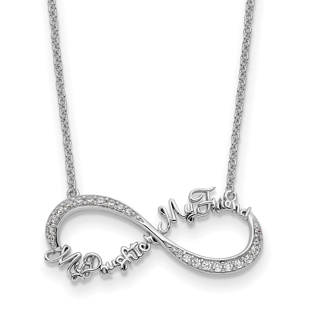 Sterling Silver Rhodium-plated CZ My Daughter My Friend 18in Necklace