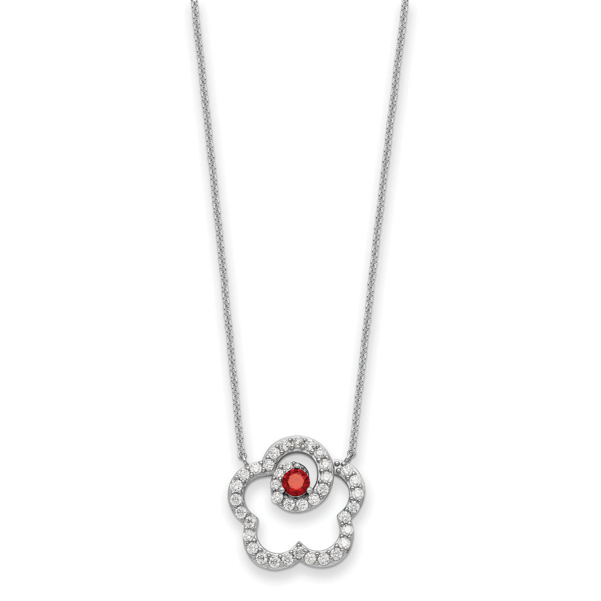 Sterling Silver Red and Clear CZ My Sweet Daughter 18in Necklace