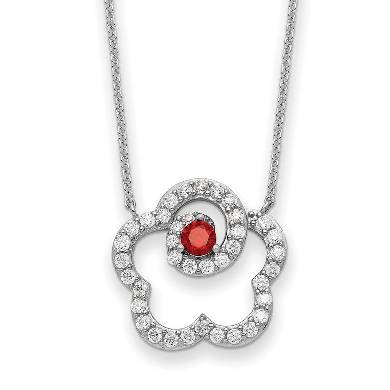 Sterling Silver Red and Clear CZ My Sweet Daughter 18in Necklace