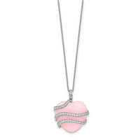 Sterling Silver CZ & Pink Quartz Heart My Daughter 18in Necklace