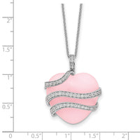 Sterling Silver CZ & Pink Quartz Heart My Daughter 18in Necklace