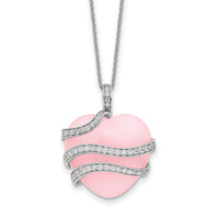 Sterling Silver CZ & Pink Quartz Heart My Daughter 18in Necklace