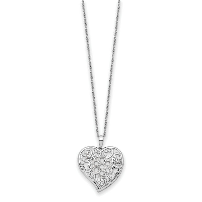 Sterling Silver CZ Antiqued Sisterhood Flower Heart 18in Necklace