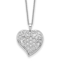 Sterling Silver CZ Antiqued Sisterhood Flower Heart 18in Necklace