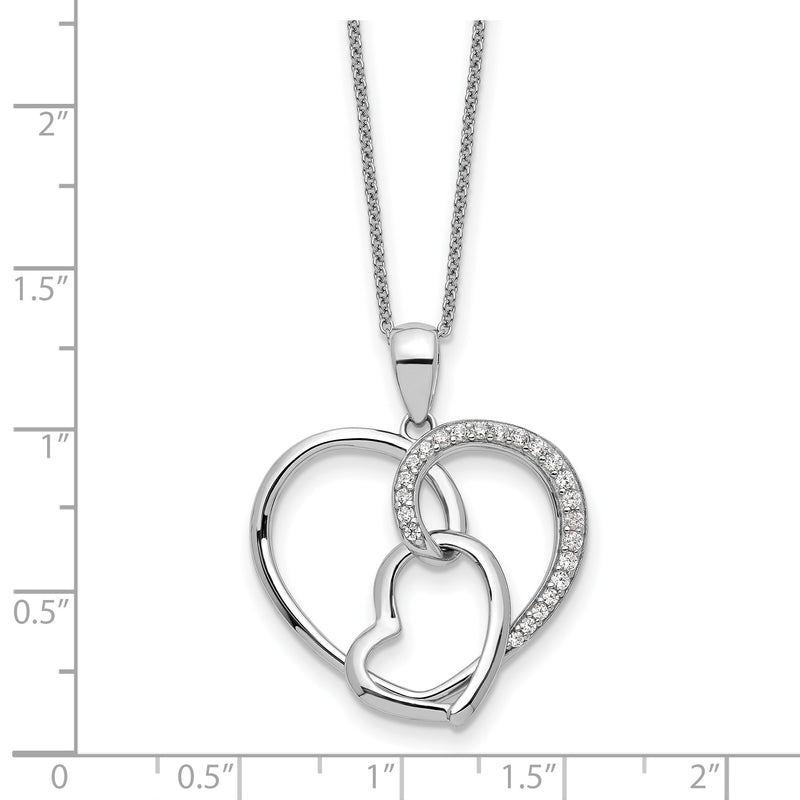 Sterling Silver Rhodium-plated CZ Together In Love 18in Necklace