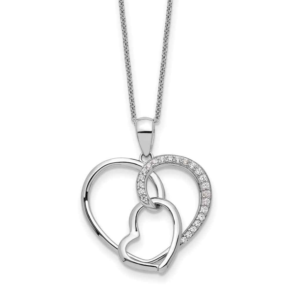 Sterling Silver Rhodium-plated CZ Together In Love 18in Necklace