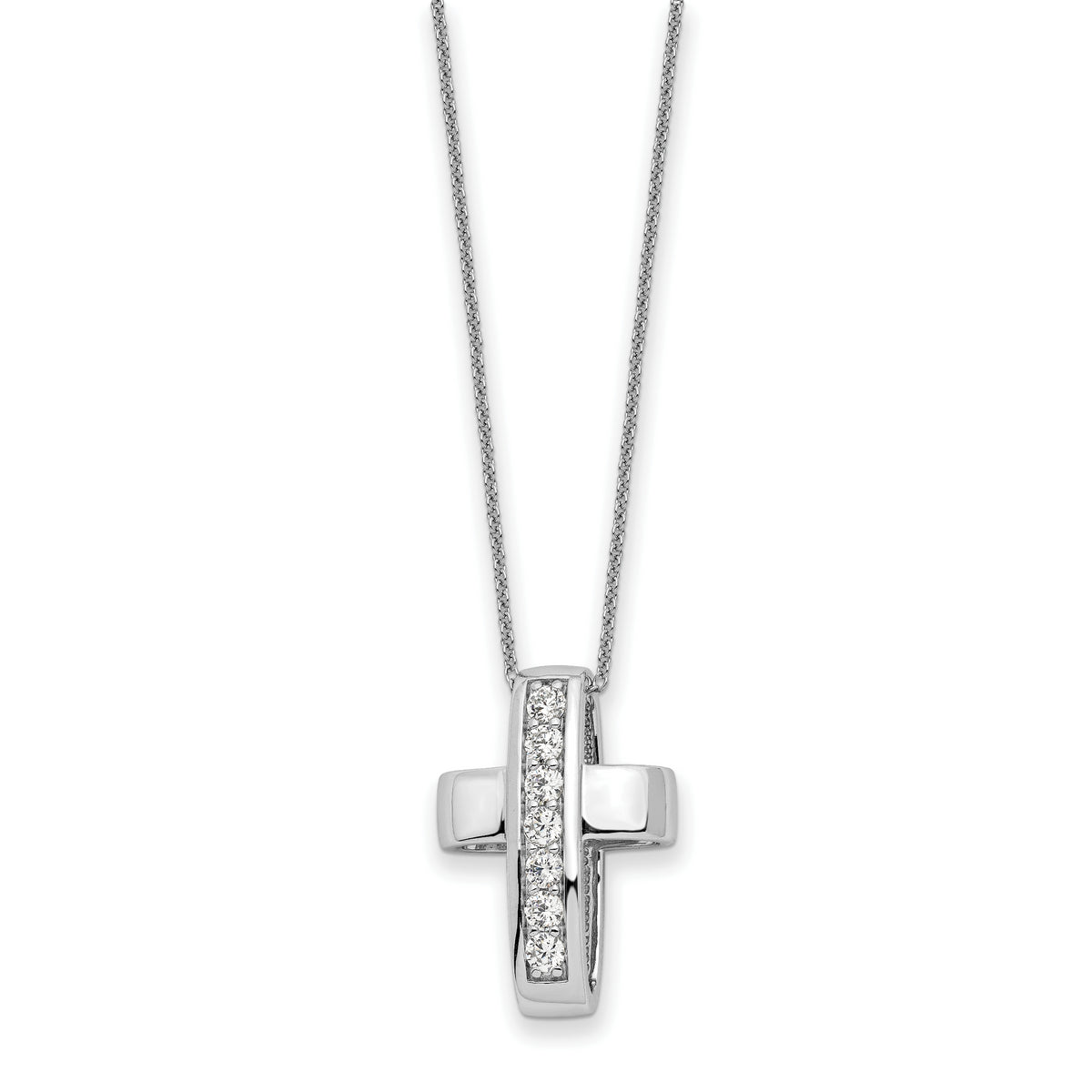 Sterling Silver Rhodium-plated CZ Good and Perfect Cross 22in Necklace