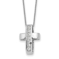 Sterling Silver Rhodium-plated CZ Good and Perfect Cross 22in Necklace