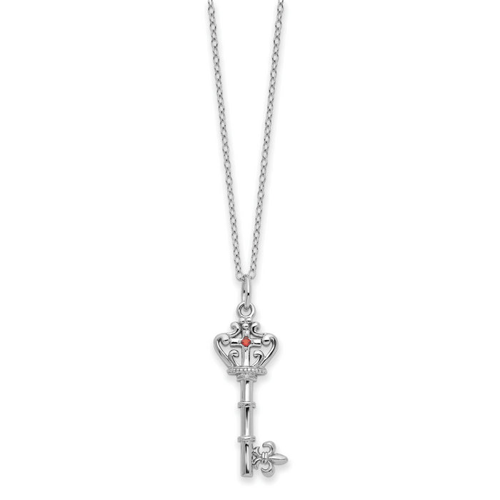 Sterling Silver Rhodium-plated Red CZ Antiqued Key of David 18in Necklace