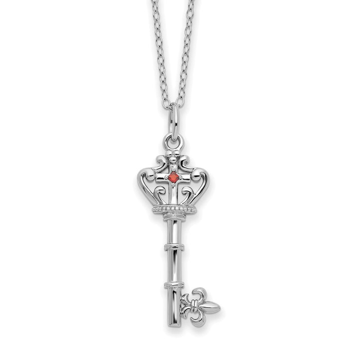 Sterling Silver Rhodium-plated Red CZ Antiqued Key of David 18in Necklace