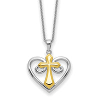 Sterling Silver Rhodium Gold-Tone Cross Heart of Jesus 18in Necklace