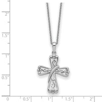 Sterling Silver Rhodium-plated Love Never Fails Cross 22in Necklace