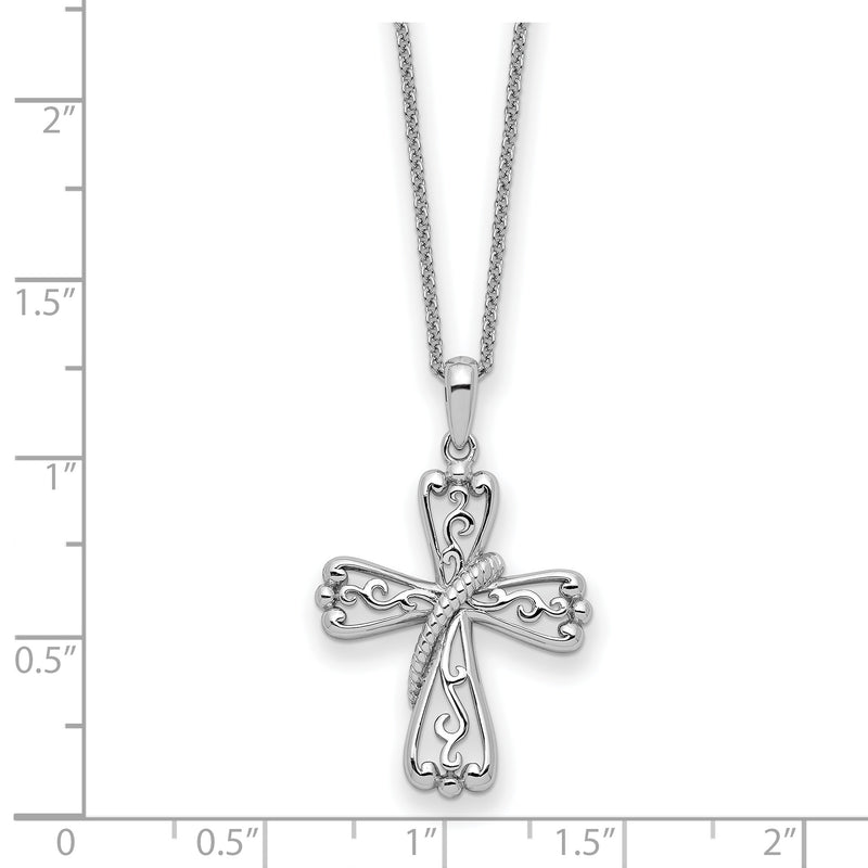 Sterling Silver Rhodium-plated Love Never Fails Cross 22in Necklace