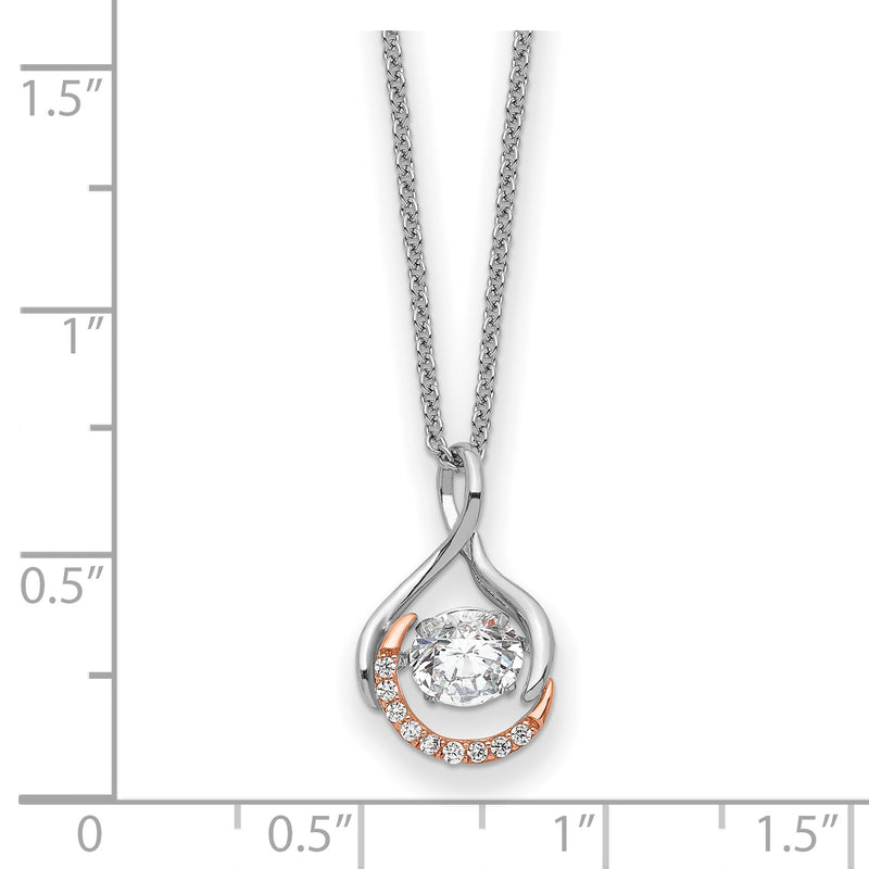 Sterling Silver Rhodium Rose-Tone Vibrant CZ Warm Embrace 18in Necklace