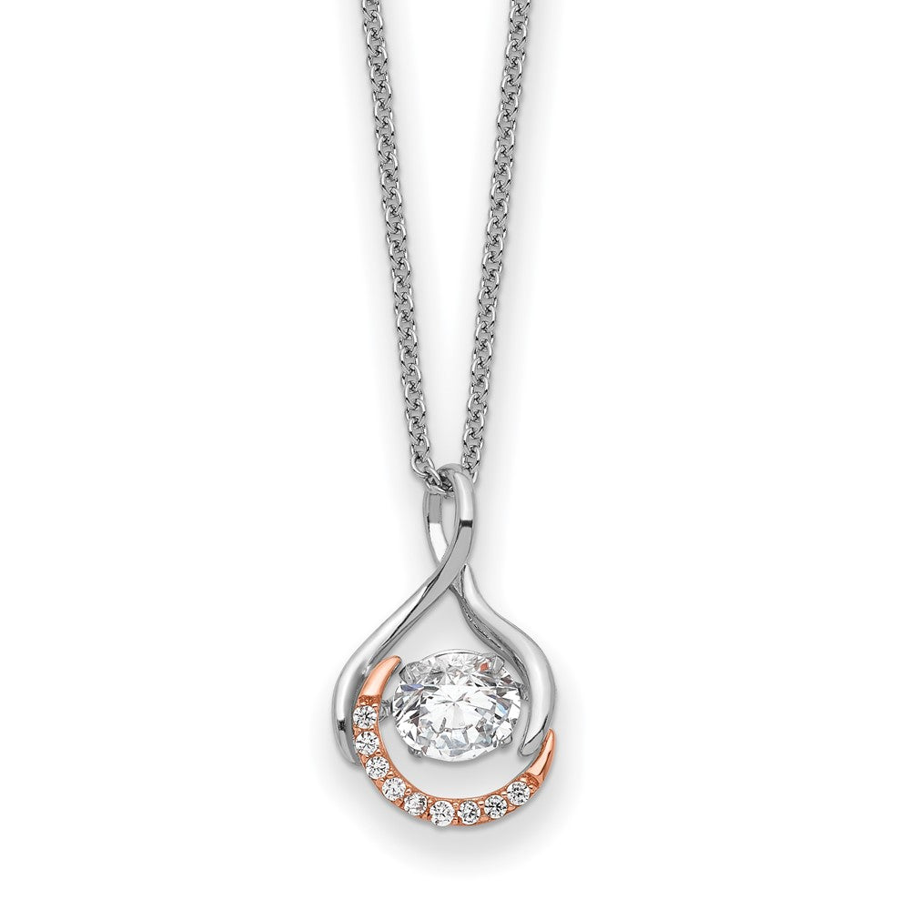 Sterling Silver Rhodium Rose-Tone Vibrant CZ Warm Embrace 18in Necklace