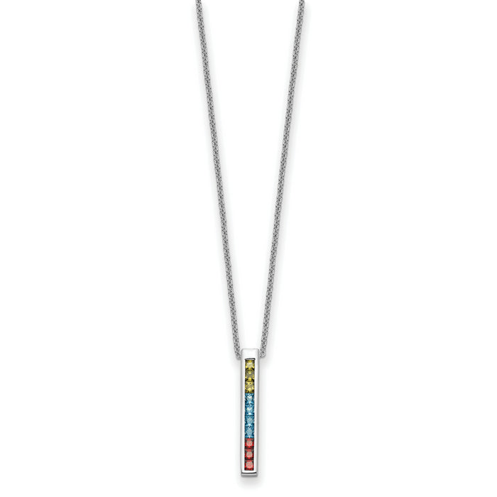 Sterling Silver RH-plated Multi-Color CZ Color Me Happy 18in Necklace