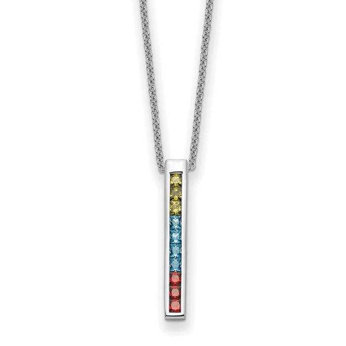 Sterling Silver RH-plated Multi-Color CZ Color Me Happy 18in Necklace