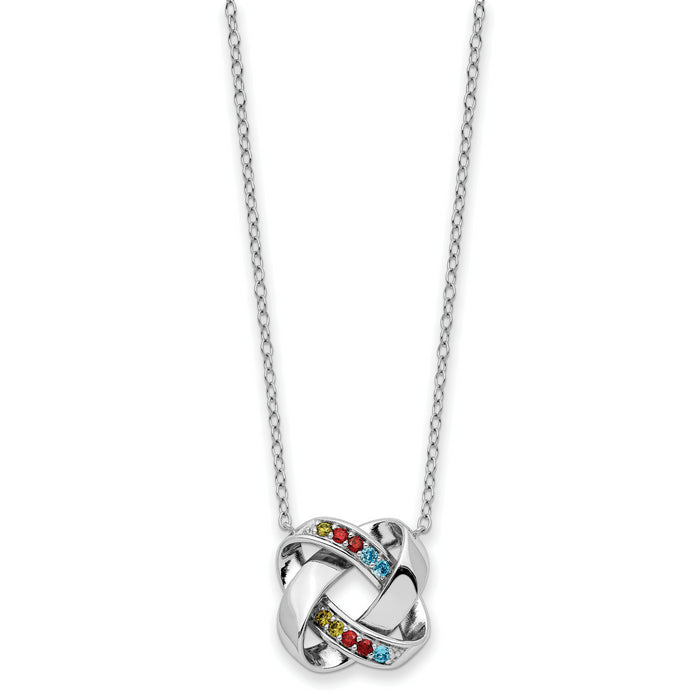 Sterling Silver RH-plated Multi-color CZ Color Happy Square 18in Necklace