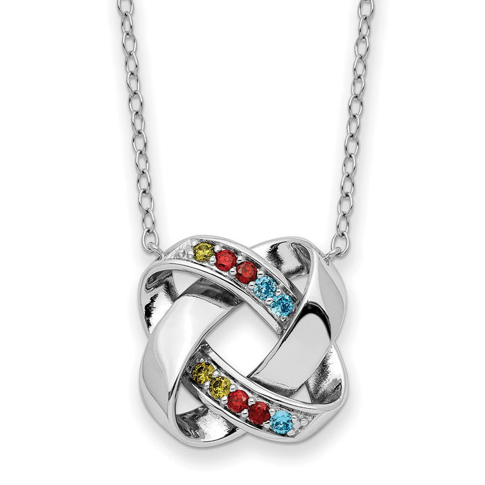 Sterling Silver RH-plated Multi-color CZ Color Happy Square 18in Necklace