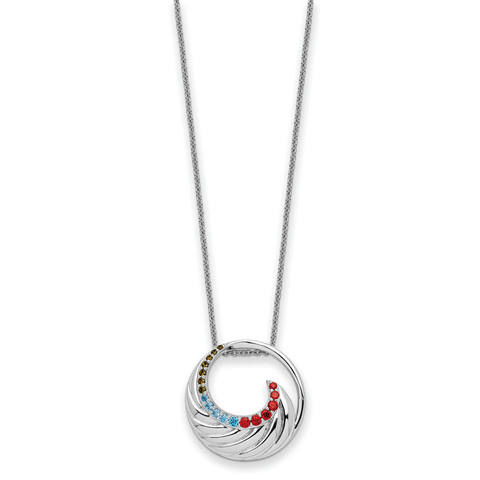 Sterling Silver RH-plated Multi-color CZ Color Happy Circle 18in Necklace