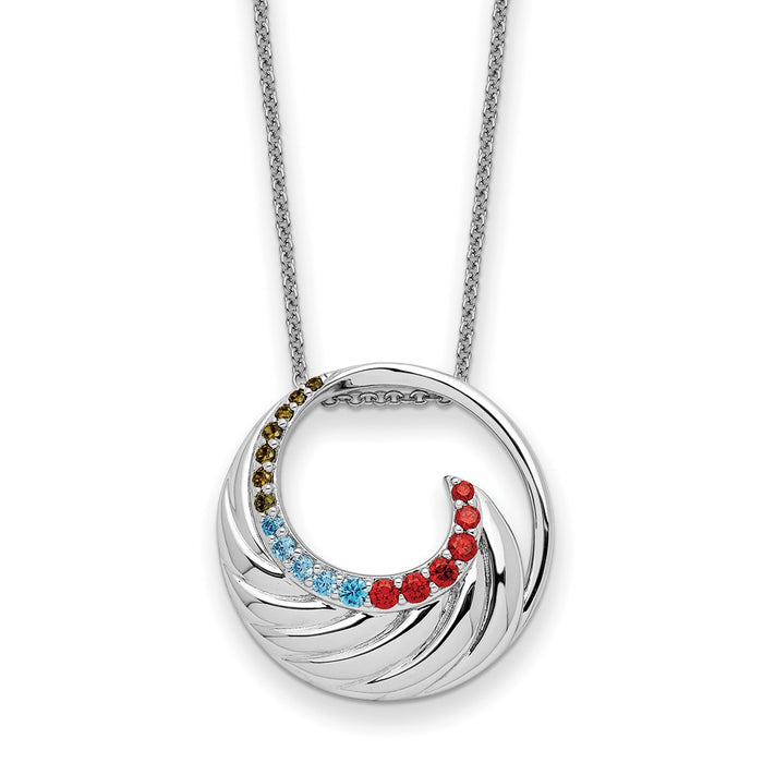 Sterling Silver RH-plated Multi-color CZ Color Happy Circle 18in Necklace