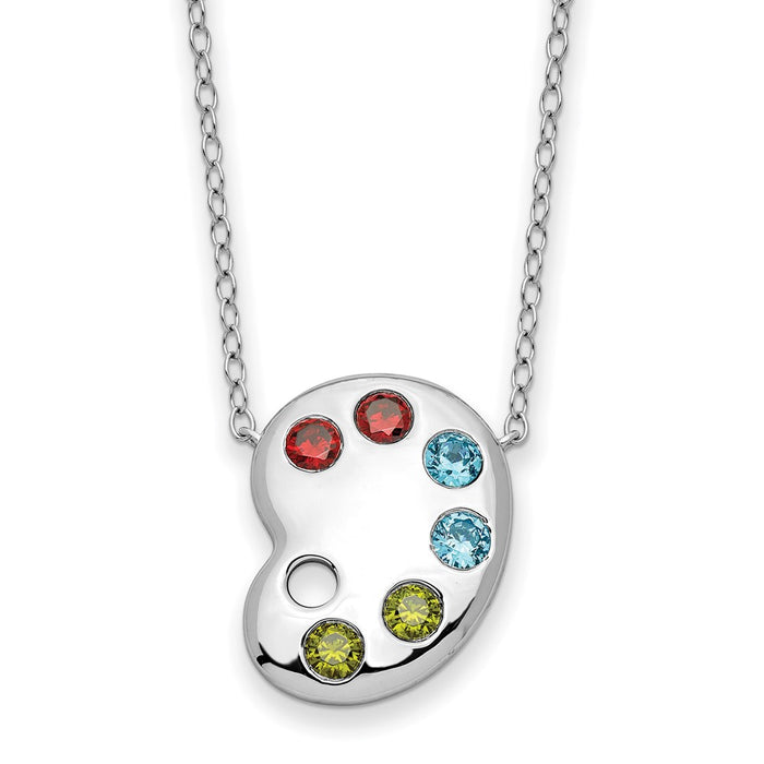 Sterling Silver RH-plated Multi-color CZ Color Happy Pallet 18in Necklace