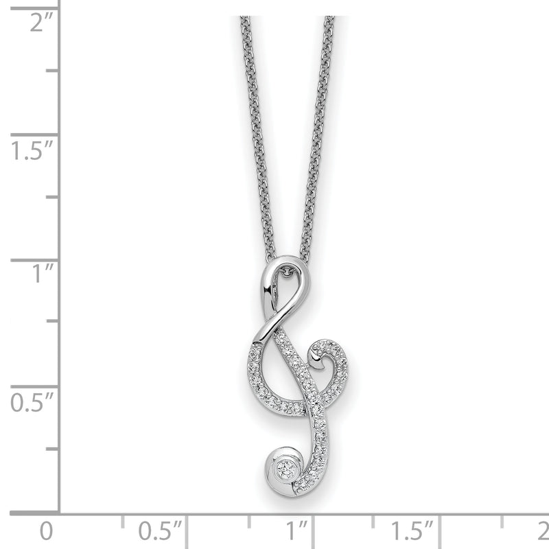 Sterling Silver Rhodium-plated CZ Music 18in Necklace