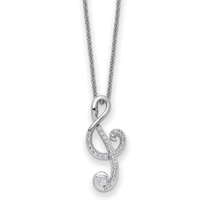 Sterling Silver Rhodium-plated CZ Music 18in Necklace