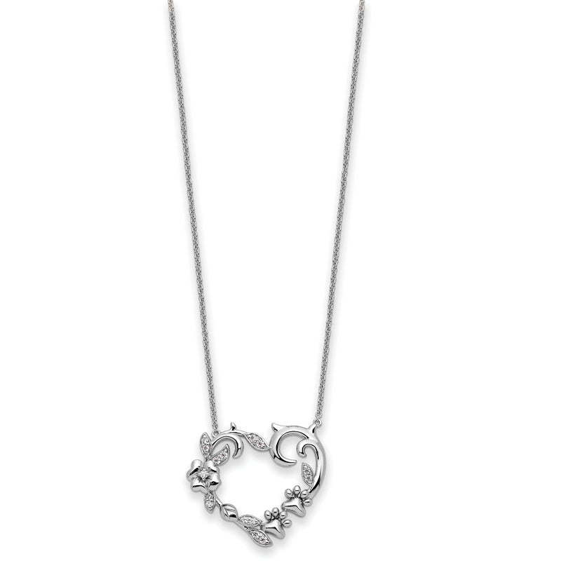 Sterling Silver Rhodium-plated CZ My Special Pet Heart 18in Necklace