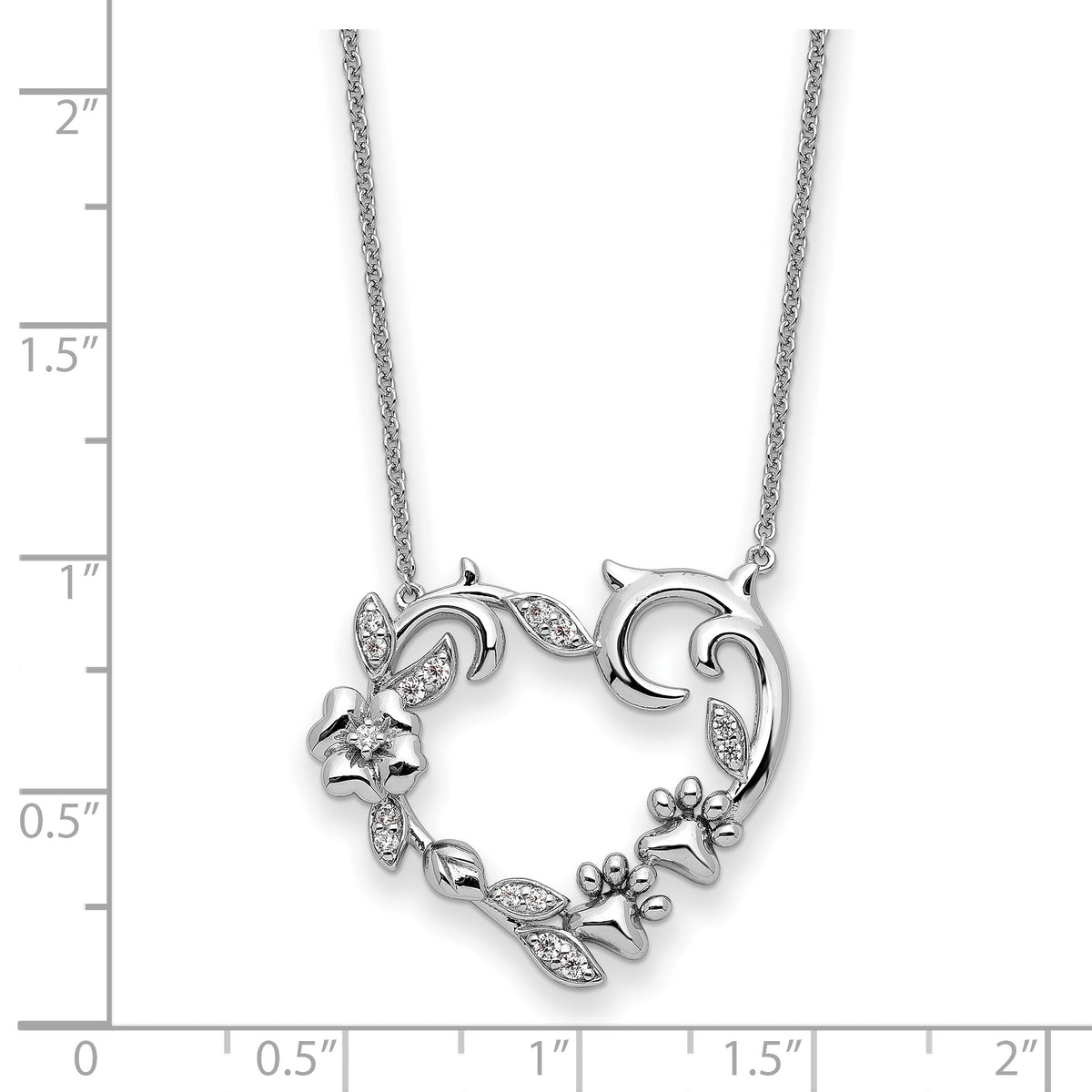 Sterling Silver Rhodium-plated CZ My Special Pet Heart 18in Necklace