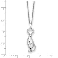 Sterling Silver Rhodium-plated CZ Purrfect Love Cat 18in Necklace