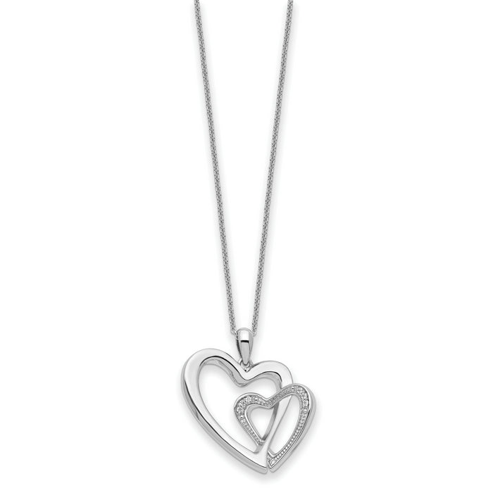 Sterling Silver Rhodium-plated CZ You and Me Heart 18in Necklace