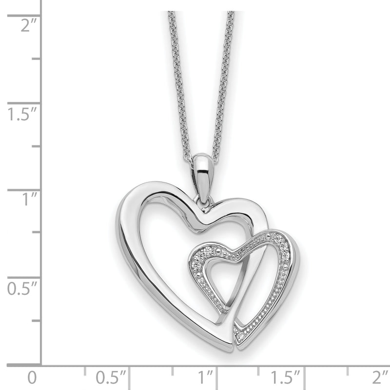 Sterling Silver Rhodium-plated CZ You and Me Heart 18in Necklace