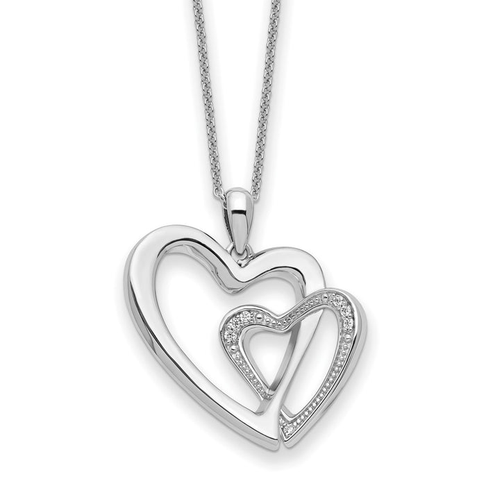 Sterling Silver Rhodium-plated CZ You and Me Heart 18in Necklace