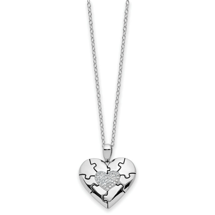 Sterling Silver CZ Antiqued Love You To Pieces 18in Necklace