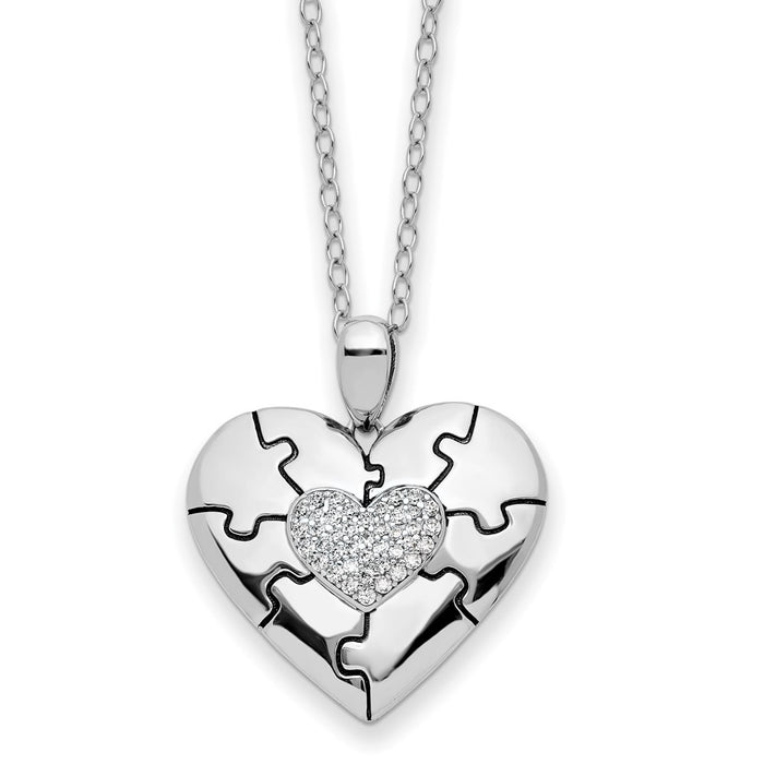 Sterling Silver CZ Antiqued Love You To Pieces 18in Necklace