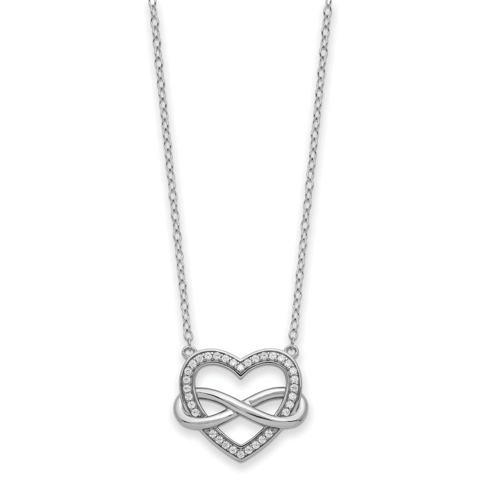 Sterling Silver Rhodium-plated CZ Friends are Forever Heart 18in Necklace