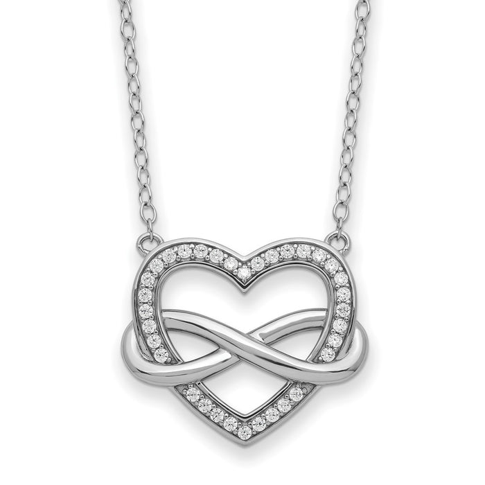 Sterling Silver Rhodium-plated CZ Friends are Forever Heart 18in Necklace