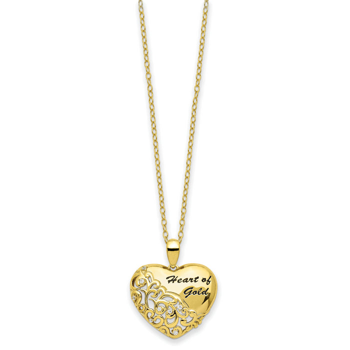 Sterling Silver Gold-tone CZ Heart of Gold 18in Necklace