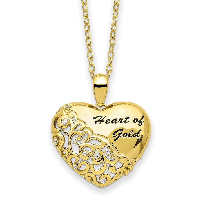 Sterling Silver Gold-tone CZ Heart of Gold 18in Necklace