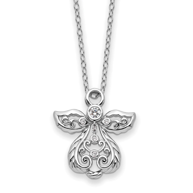 Sterling Silver Rhodium-plated CZ Earth Angel 18in Necklace