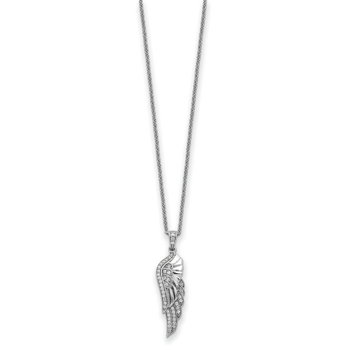 Sterling Silver Rhodium-plated CZ Heaven Sent Wing 22in Necklace