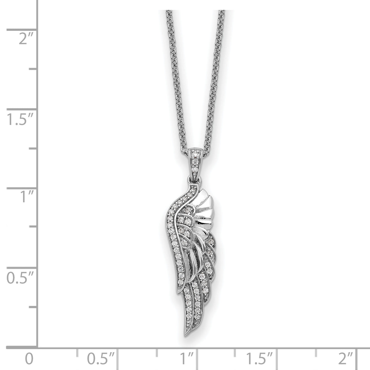 Sterling Silver Rhodium-plated CZ Heaven Sent Wing 22in Necklace